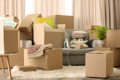Professional movers securing items in a moving truck