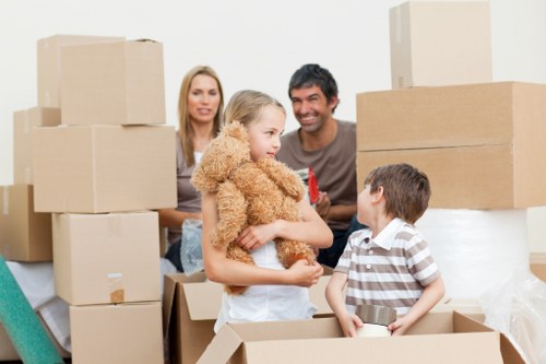 Inside view of a move van loaded with furniture and boxes
